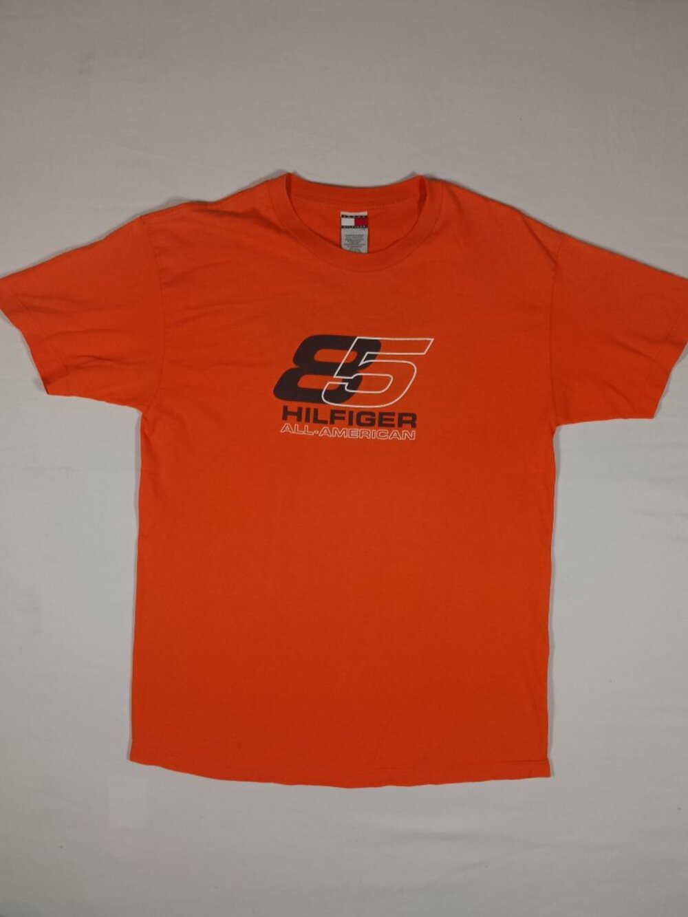 Vintage 90s Tommy Hilfiger All-American Race Graphic Tee - Orange Large